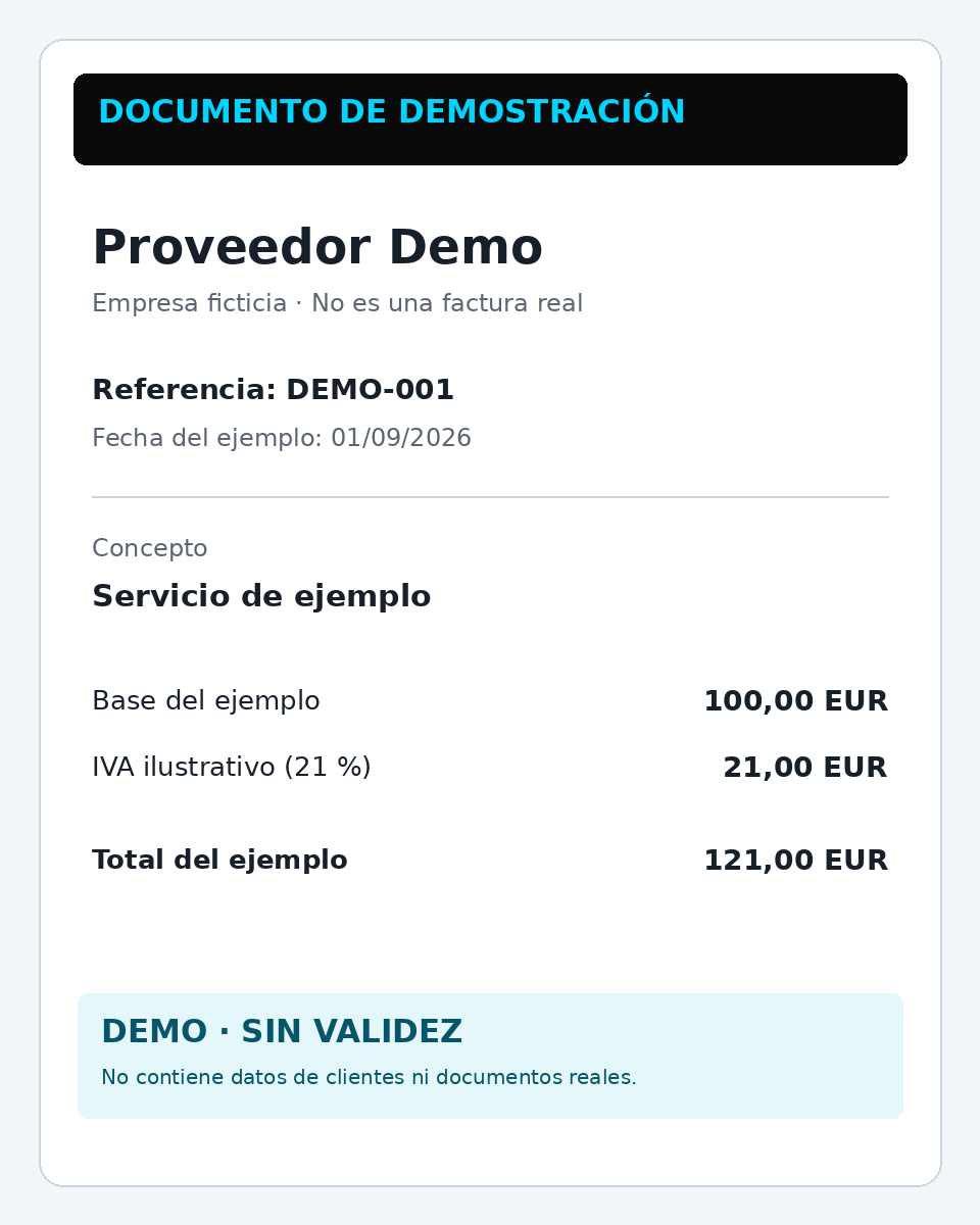 Documento de gasto ficticio, marcado como demo sin validez